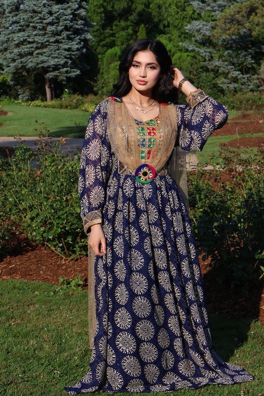 Navy Afghan Dress 