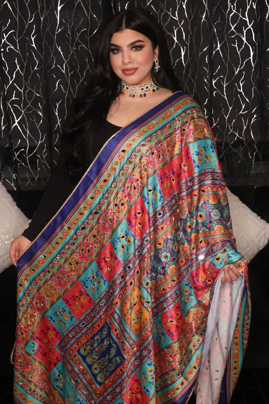 Handmade Pakistani Embroidered Scarf with Mirrors