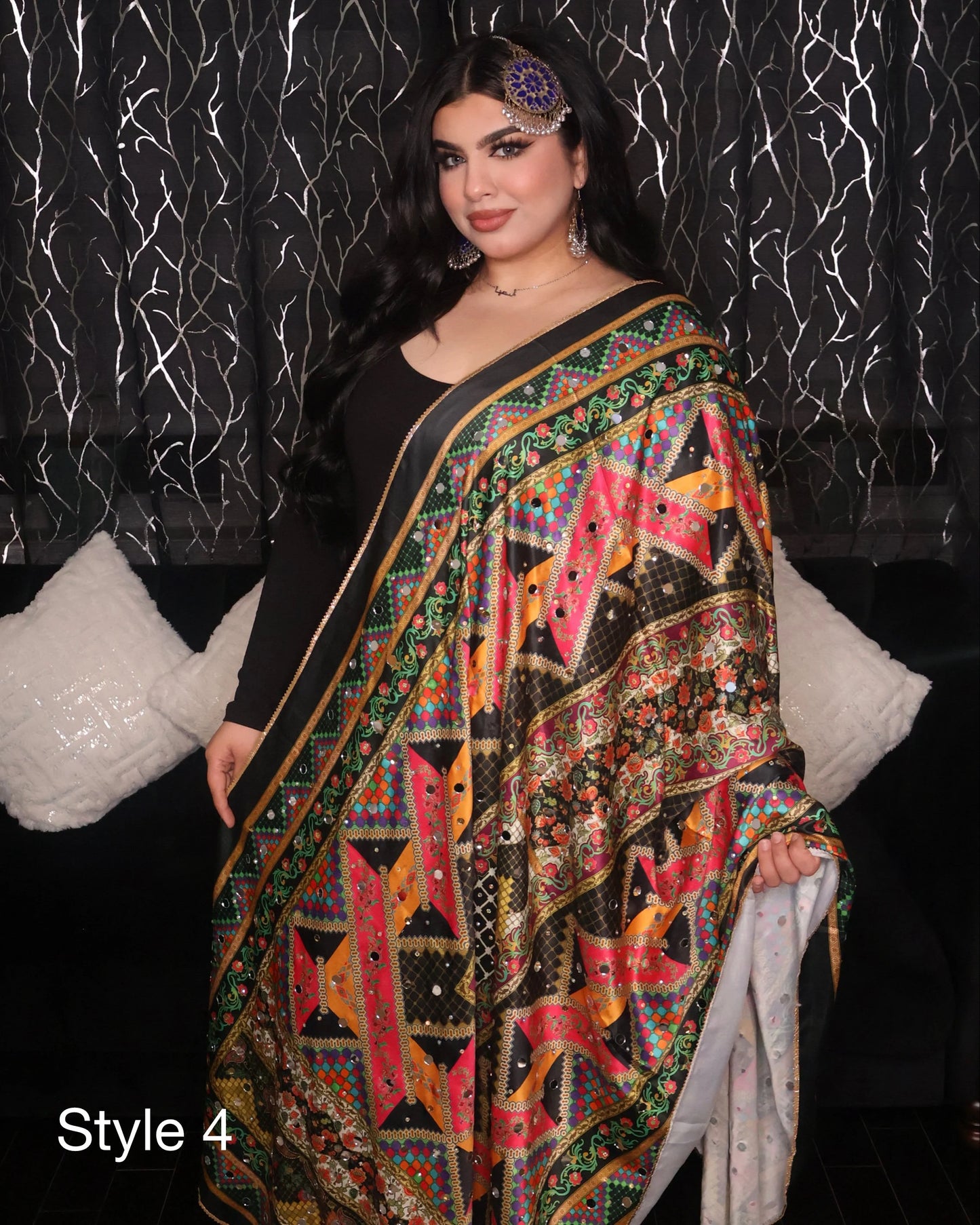 Handmade Pakistani Embroidered Scarf with Mirrors